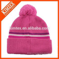 wholesale acrylic custom striped knit beanie with pom